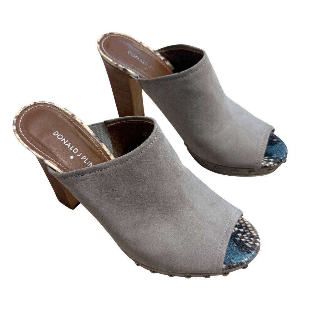 Donald J Pliner Suede Mules Women 9M Grey Good Studded Platform Snakeskin Spain